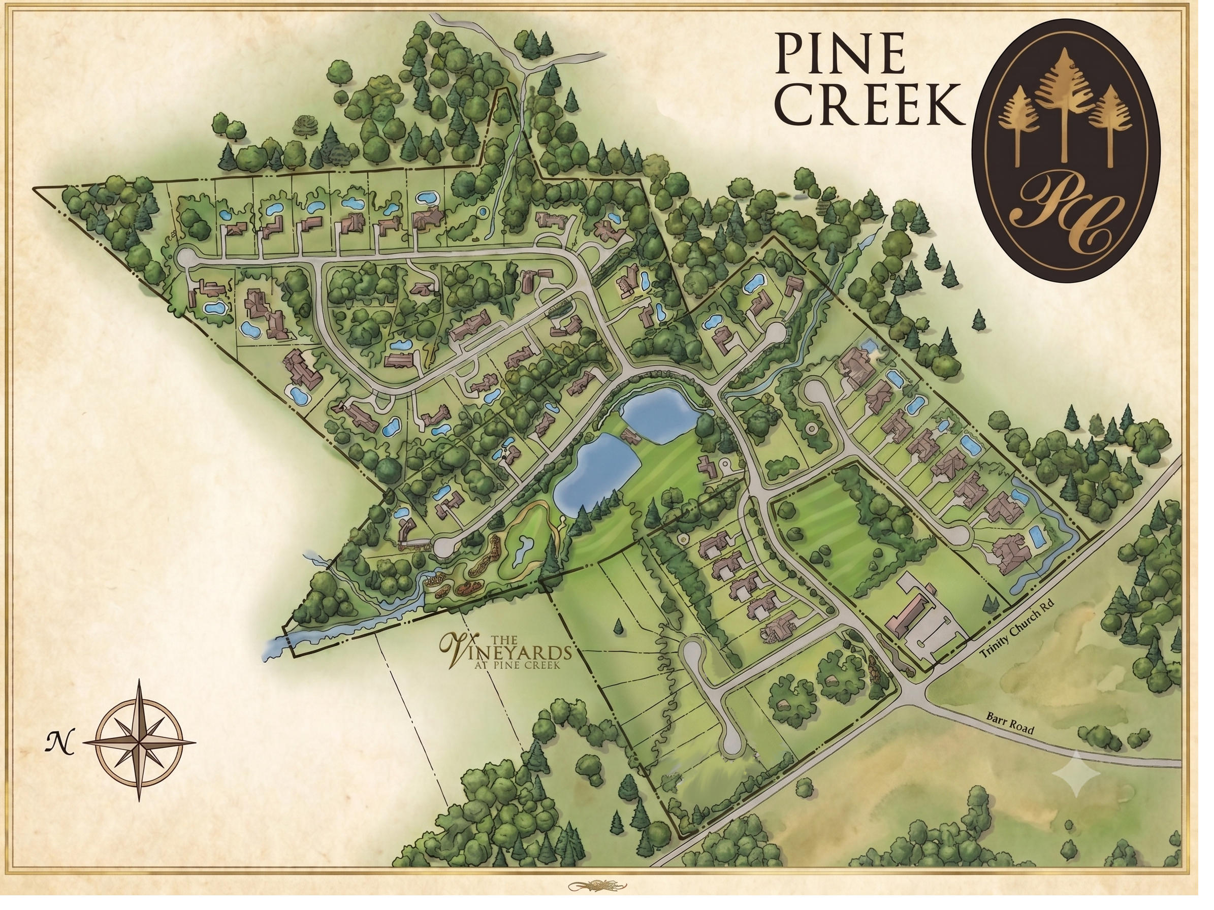 Illustrated map of the Pine Creek and The Vineyards neighborhood