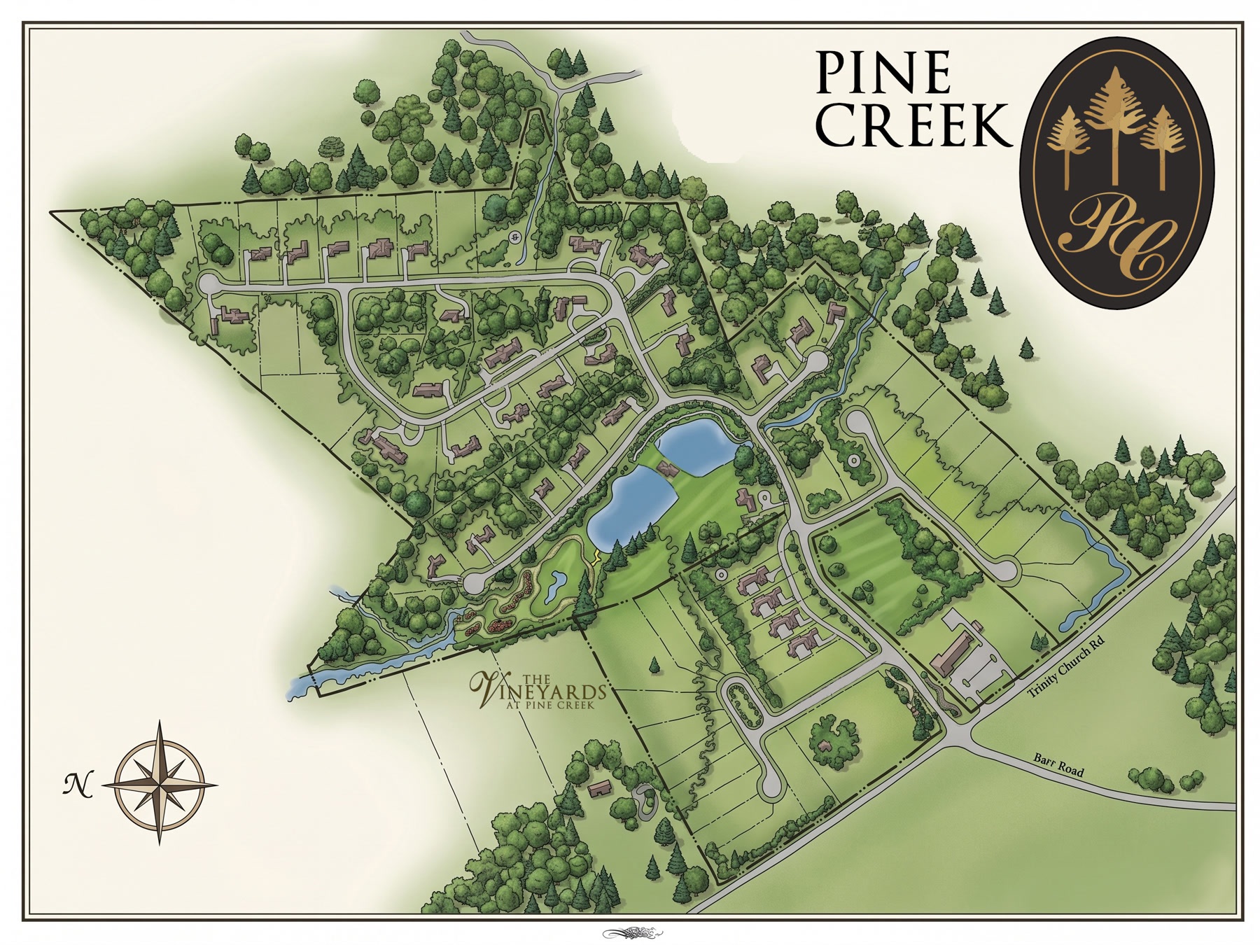 Illustrated map of the Pine Creek and The Vineyards neighborhood