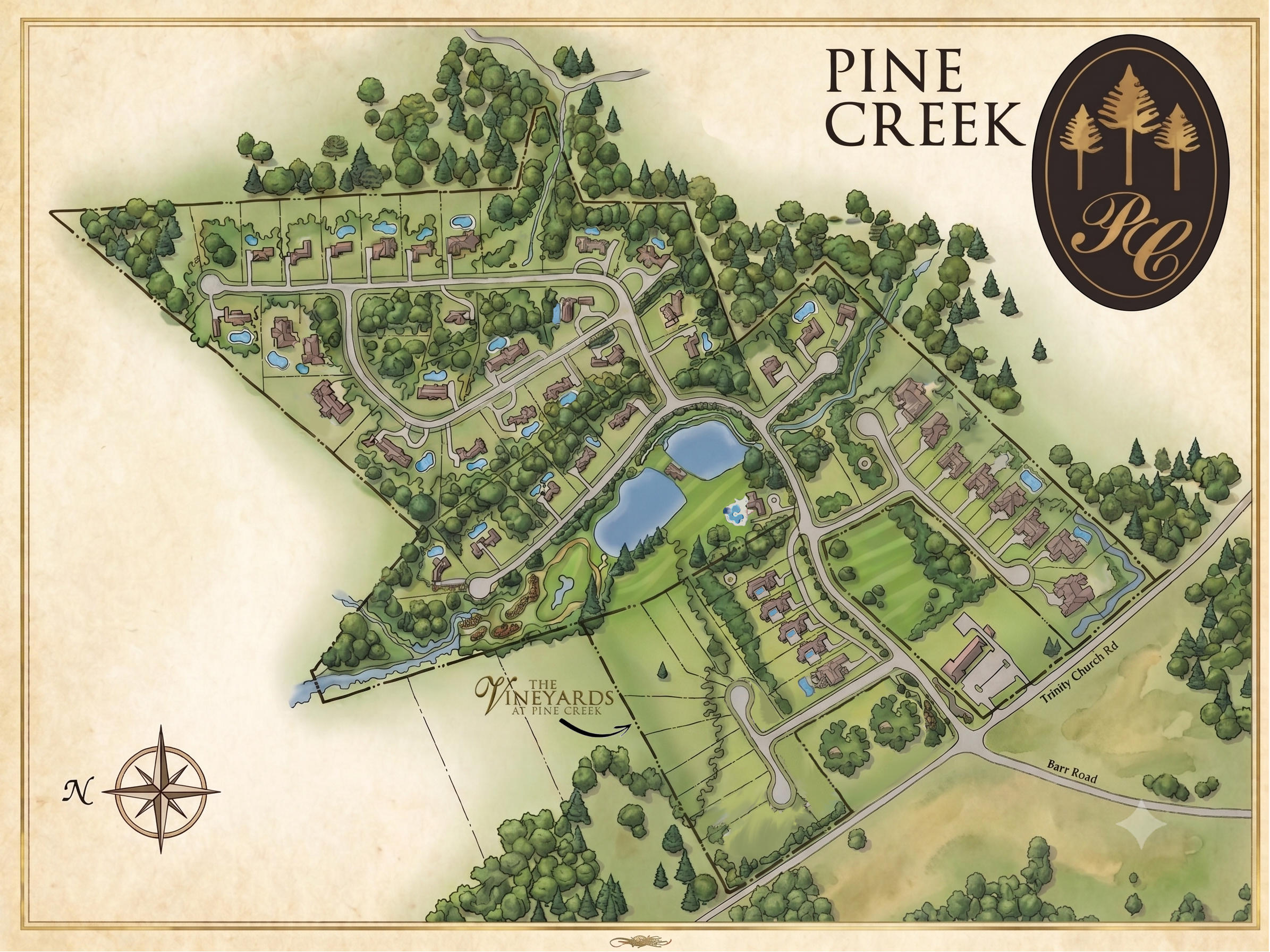 Illustrated map of the Pine Creek and The Vineyards neighborhood